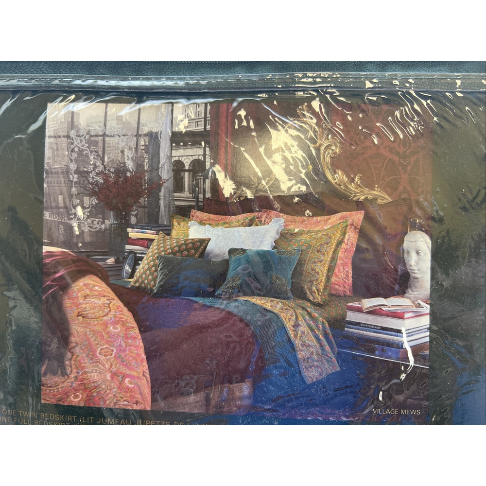 Ralph Lauren Village Mews Border Green Multicolor Bedskirt King Made In USA New - Picture 4 of 5